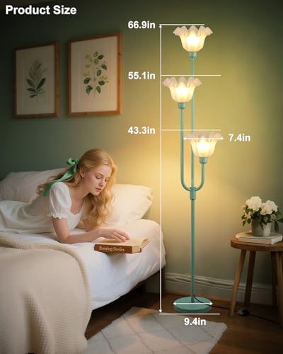 Image of Lightdot Flower Floor Lamp 3-Lights Floor Lamps with Warm White Bulbs Included for Wedding Party Modern Tall Standing Lamp with 5Lbs Heavy Base for Living Room /Bedroom /Corner Decor-Grey Green