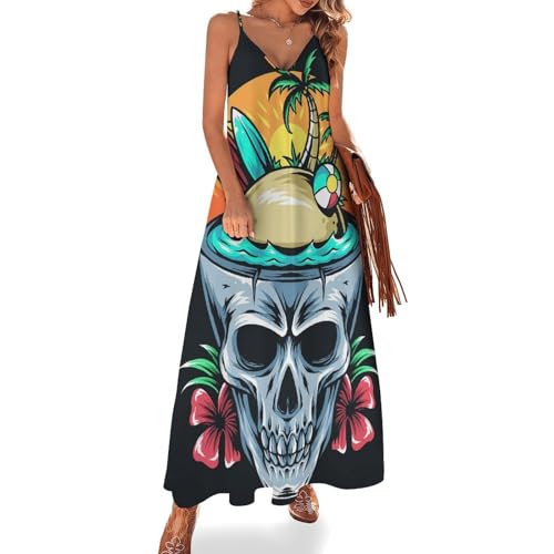 Robe plage tropicale crâne fluide et robe maxi longue sans manches