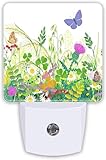 Spring Butterfly Plug-in LED Night Light,Floral Wildflowers Auto Dusk to Dawn Sensor Nightlights Plug into Wall,Flower White Energy Efficient Night light for Bedroom,Bathroom,Kitchen,Stairs,Hallway