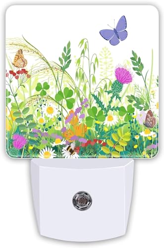 Image of Spring Butterfly Plug-in LED Night Light,Floral Wildflowers Auto Dusk to Dawn Sensor Nightlights Plug into Wall,Flower White Energy Efficient Night light for Bedroom,Bathroom,Kitchen,Stairs,Hallway