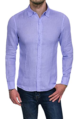 Chemise de lin pour homme Evoga XXL violette aubergine pour l'été