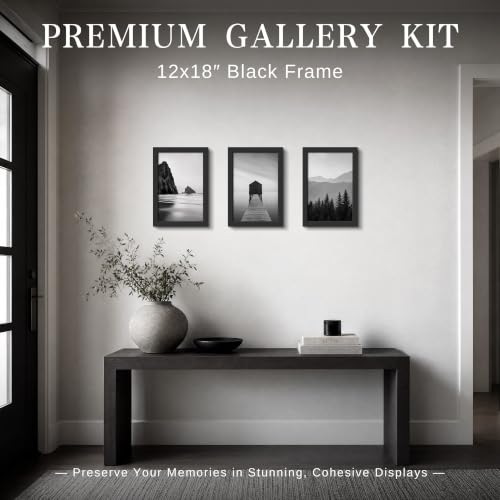 Image of VCK 12x18 Picture Frame Set of 10 - Black, Wide Border Solid Wood Frame, Display Pictures in Horizontal and Vertical, for Home, Office, Gallery, Woodgrain Series, Wall Hanging