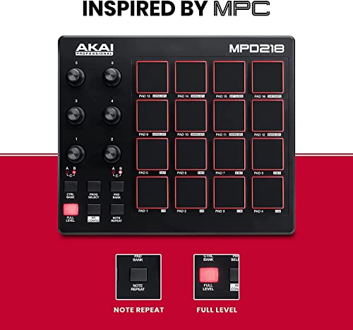 Recording Studio Package - Akai Professional Mpd218 Beat Maker Usb Midi Controller, M-Audio Air 192|4 Audio Interface, Xlr Microphone And Headphones #TOP3