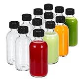 JohnBee 12-Pack 2 oz (60ml) Small Glass Boston Round Bottles with Lids - Leak-Proof Mini Travel Containers for Ginger Shots, Juice, Whiskey, Samples | W/Labels, Funnels & Brushes