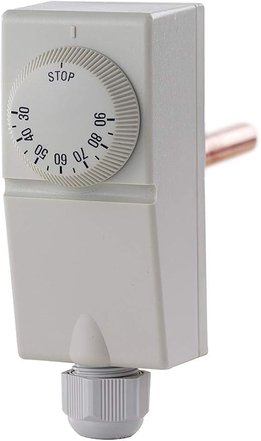 Termobryka termostatyczna, elektromechaniczna TURE 10, z tworzywa sztucznego, zanurzeniowa, regulowana w zakresie od 30 do 90°C, długość 10 cm