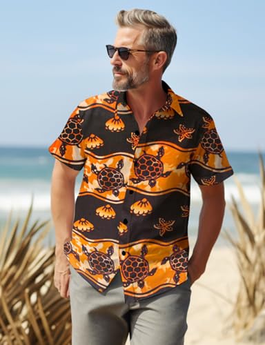 Image of Yoimira Hawaiian Shirts for Men, Print Mens Casual Short Sleeve Button Down Shirts Floral Aloha Beach Shirt