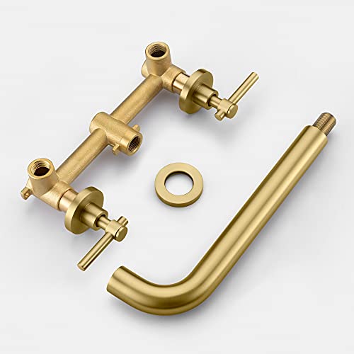 Sumerain Bathroom Wall Mounted Tub Filler Faucet Brushed Gold Bathtub Faucet Set With Brass Rough In Valve #TOP4