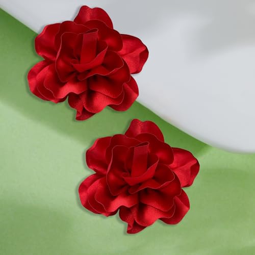 Image of 2Pcs 5in Dainty Satin Fabric Flower Brooch Extra Large Rose Camellia Flower Brooches Lapel Pins for Women Wedding Party Dance Banquet Clothes Jewelry Accessories