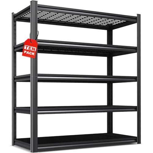 Image of Set of 10 Garage Shelving-78 inchx46 inchx20 inch 5 Tier Storage Shelves,Adjustable Heavy Duty Metal Shelving Unit and Storage Large Wire Rack,Utility Steel Shelf for Warehouse Industrial Pantry Basement 3000 lbs