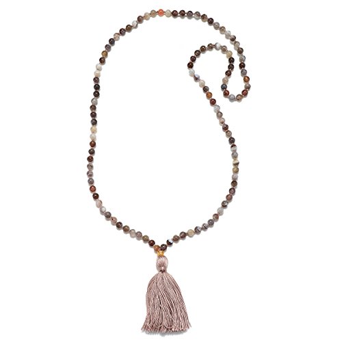 Satya Jewelry Botswana Agate Gold Lotus Mala Necklace 30-Inch, Pink Satya Jewelry Botswana Agate Gold Lotus Mala Necklace 30-Inch, Pink - Image 4