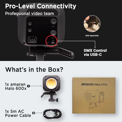 Image of Amaran Halo 600x Bi-Color COB LED Monolight, 600W Continuous Output, 2700K-6500K, 32,500 Lux @ 1m, NFC App Control, Bowens Mount for Studio Photography, Livestreaming & Video Production