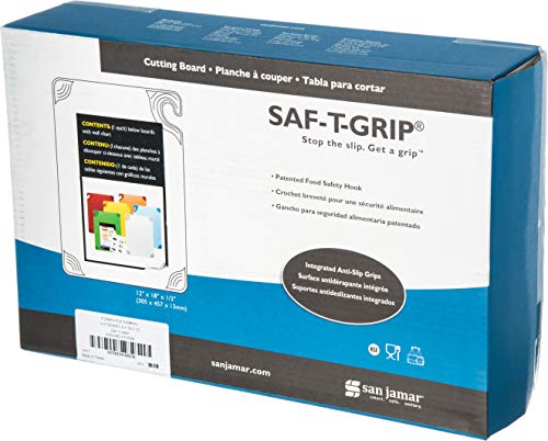 San Jamar Saf-T-Grip Plastic Cutting Board With Safety Hook, 12" X 18" X 0.5", Assorted Colors, (Set Of 6) #TOP5