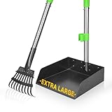 TOOGE Larger Pooper Scooper for Large Dogs, Dog Pooper Scooper for Large Medium Small Dogs Long Handle Stainless Metal Tray and Rake Set Heavy Duty