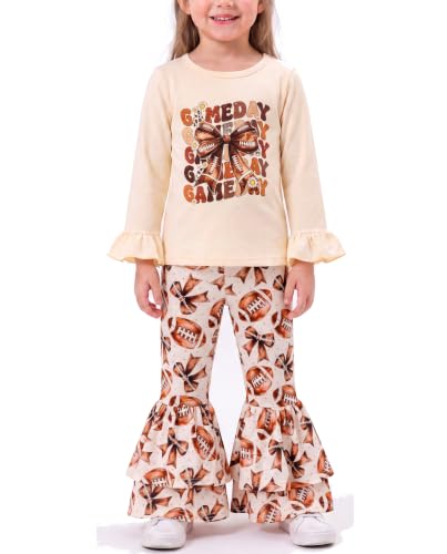 Image of Unique Baby 2 Piece Girls Double Bell Bottom Leggings Outfit with Long Sleeved Shirt Kid and Toddler Clothes Set