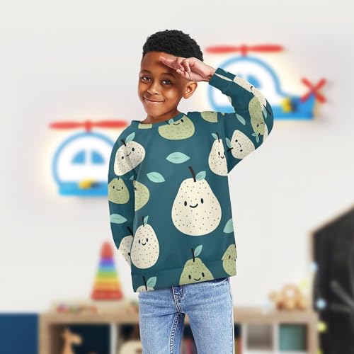 JUNZAN Cartoon Cute Pears Green Big Girls Hooded Sweatshirt Long Sleeve Tops Clothing Shirts Party 4T4