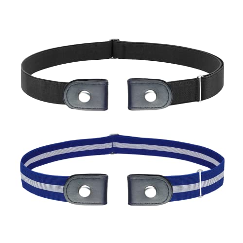 SWAUSWAUK Ceinture sans Boucle Femme - 2 pièces Ceinture Elastique sans Boucle pour Pantalons, Jeans (Noir, Rayures Bleues) Cover