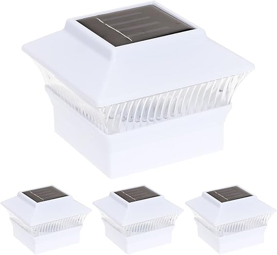 (4 Pack) Solar Power Square White Outdoor Garden Deck 4x4 PVC Fence Post Light Reusable