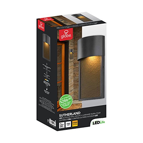 Globe Electric 44227 8.5W Led Integrated Outdoor Wall Sconce, Bronze Finish, Amber Water Glass Accent, Outdoor Lighting Modern, Wall Lighting, Front Porch Décor, Outdoor Lighting, Weatherproof #TOP4