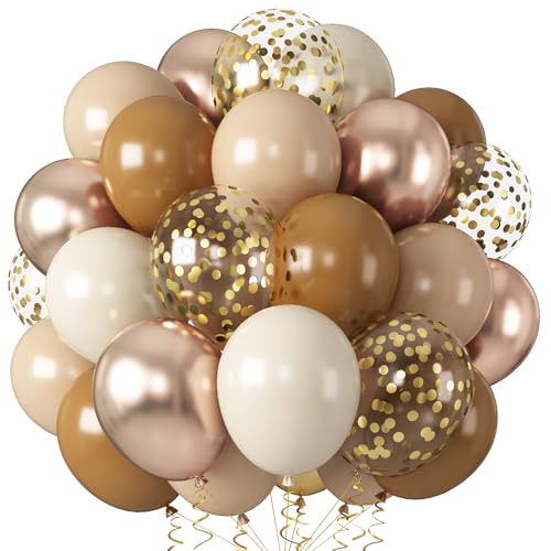 Image of Brown Gold Balloons, 55PCS Beige Metallic Gold Confetti Fall Party Balloons