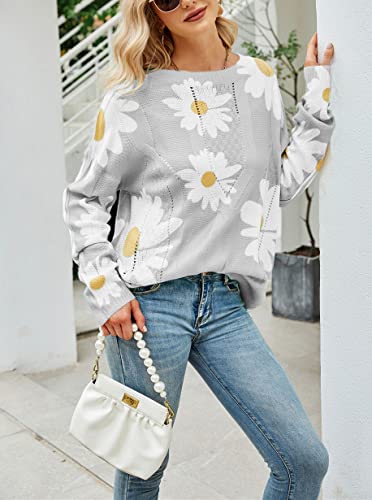 Image of chouyatou Women's Crewneck Long Sleeve Floral Printed Knitted Sweater Pullover Tops
