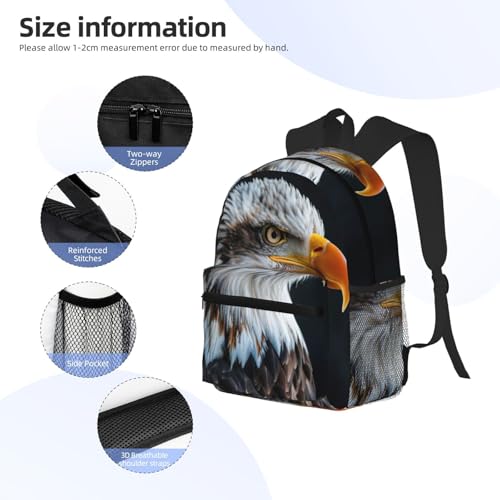 Sac à dos imprimé aigle à tête blanche décontracté noir