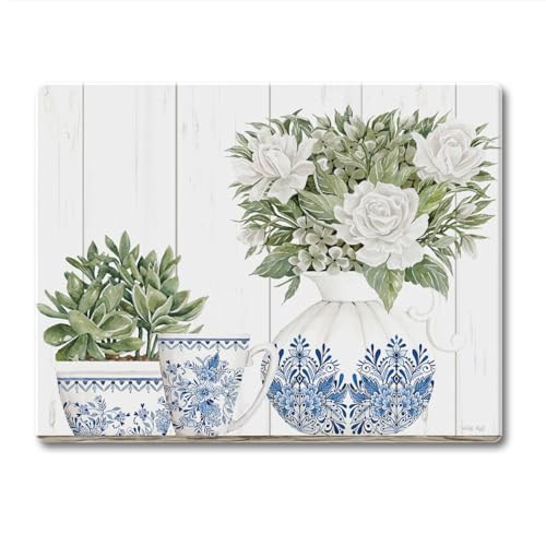 CounterArt Blue & White Pottery 3mm Tempered Glass Cutting Board 10" x 8"