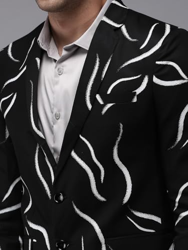 Image of SHOWOFFFF Men Printed Front-Open Party Blazer | Notched Lapel Full Sleeves Cotton Blazer's for Mens | Slim Fit Regular Length Blazers for Men's