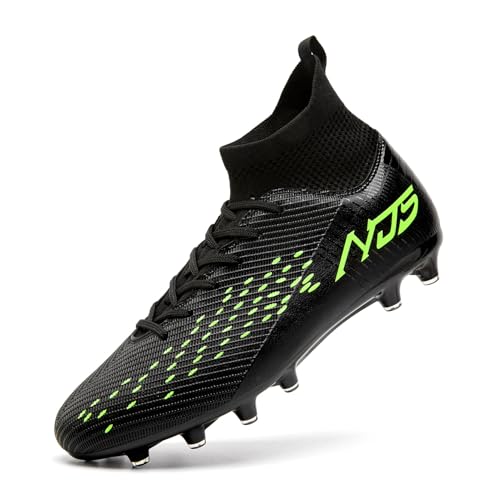 Mokayu Chaussures de Football Homme Haute Bande Spike Crampons Profession Chaussures de Foot Adultes Athlétisme Entrainement Chaussures de Sport Noir EU 42