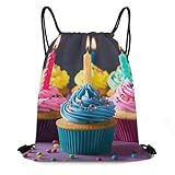 NHYDSPQ Pacote de bolso, mochila colorida com cordão para cupcakes de feliz aniversário, bolsa de cordão, bolsa de ginástica esportiva, bolsa de ginástica para homens e mulheres, estilo, 35 x 42 cm