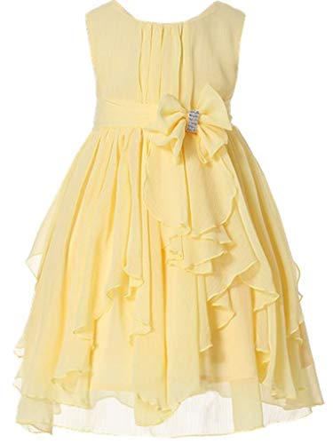Bow Dream Flower Girl Dress Bridesmaid Ruffled Chiffon Yellow 12 #TOP23