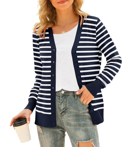 Image of VIISHOW Women Long Sleeve Button Down V Neck Lightweight Basic Knit Sweater Cardigan