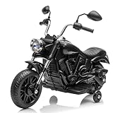 Kids Motorcycle, 12V Battery Powered Electric Motorcycle, 3-Wheel Ride On Motorcycle w/Training Wheels, Reverse, Headlight, Horn, Music, Ride On Toy for Kids Toddler Boys Girls Ages 3-5 Years (Black)