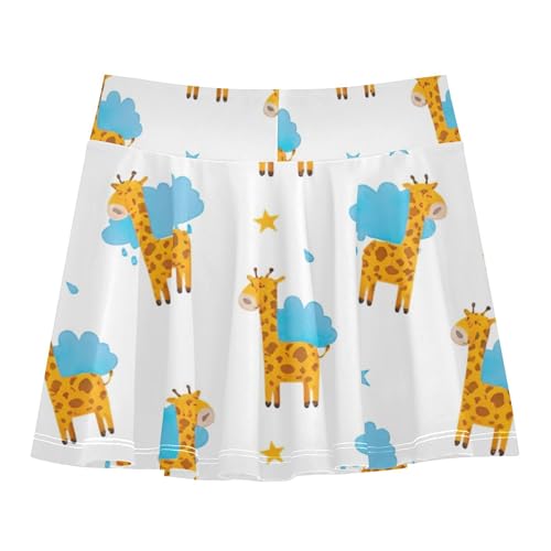 Joisal Cute Cartoon Giraffes Orange Spots Girls Skorts Athletic Shorts Tennis Skirts for Kids Navy School Skirt 3t2