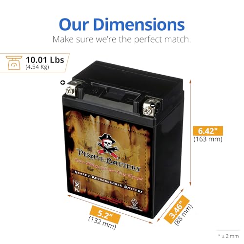 Image of Pirate Battery YB14A-A2 12V 190 CCA Conventional - 14 Ah Battery for ATV, Motorcycle, Snowmobile, Jet Ski - T3 Nut & Bolt Terminal - Fits Polaris Sportsman 90, Kawasaki KLX110