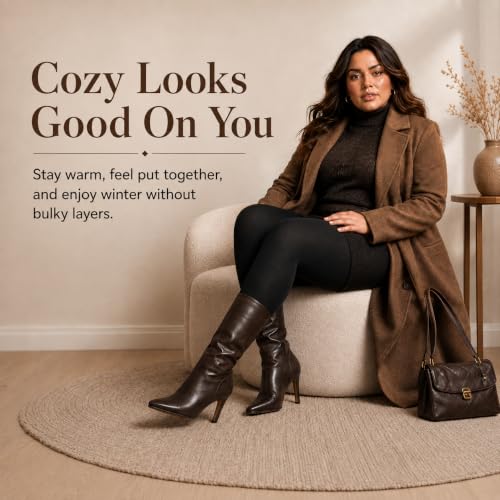 Image of DancMolly Plus Size Fleece Lined Tights Winter Warm Womens Tights, High Waisted Opaque Pantyhose