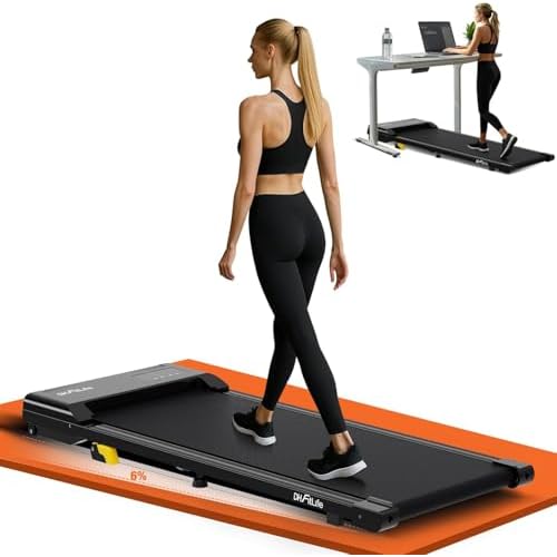 DH FitLife Walking Pad certifié TÜV 1–6 km/h, Tapis de Marche inclinable 6%, Compact & Silencieux pour Maison & Bureau, Tapis connecté avec contrôle APP