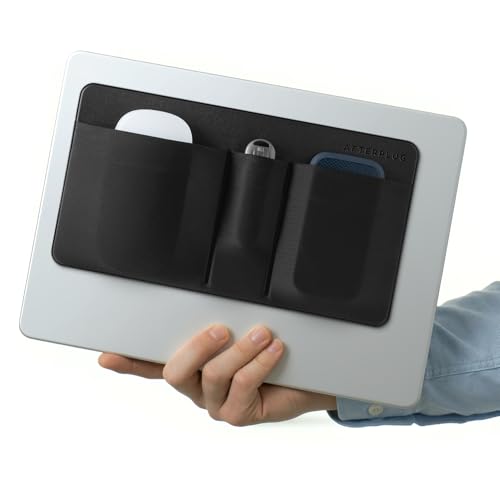 Afterplug 3-Pocket Adhesive Hard Drive Holder for Laptop | Stick-On Pouch for External SSD HDD Mouse and More - Black