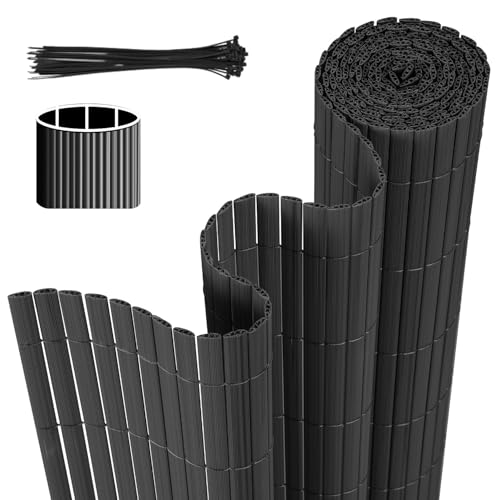 Jaxguom Brise-vue en PVC - 90 x 500 cm - Avec trois renforts nervures et serre-câbles - Protection contre le vent - Résistant aux intempéries - Pour clôture, jardin, terrasse - Anthracite
