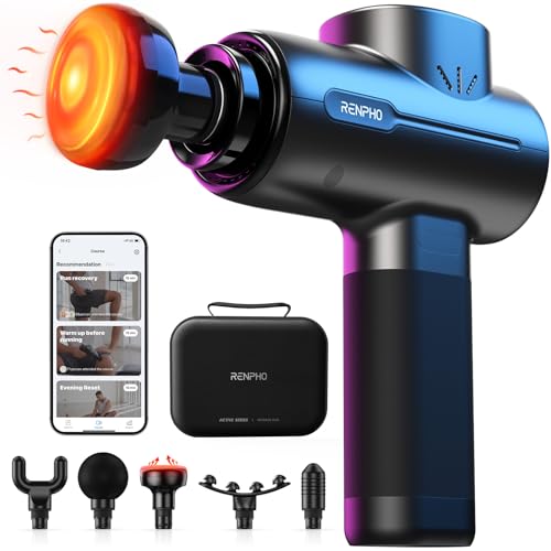 RENPHO Massage Gun with Heat Percussion Muscle Massage Gun for Athletes Handheld Deep Tissue Massager 5 Massage Head 5 Speed Carry Case Body Muscle Birthday Gifts for Women Men