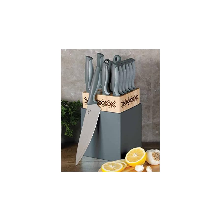 Spice-by-Tia-Mowry-Savory-Saffron-14-Piece-Cutlery-Knife-Block-Set-Gray Spice by Tia Mowry Savory Saffron 14 Piece Cutlery Knife Block Set - Gray