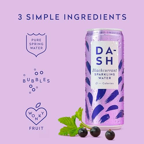 Dash Water Blackcurrant - 12 x Flavoured Sparkling Spring Water - NO Sugar, NO Sweetener, NO Calories - Infused with Wonky Fruit (12 x 330ml cans)