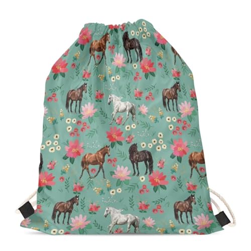doginthehole Animal Horse Printed Durable Drawstring Bags Teenager Backpacks