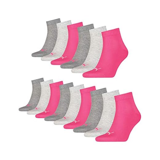 PUMA Plain 3P Quarter Socke, Grau (Anthrazit/L Mel Grey/M Mel Grey), 43-46 6 15 Paar Puma Unisex Quarter Socken Sneaker Gr. 35 - 49 für Damen Herren Füßlinge, Farbe:656 - middle grey mélange/pink, Socken & Strümpfe:39-42