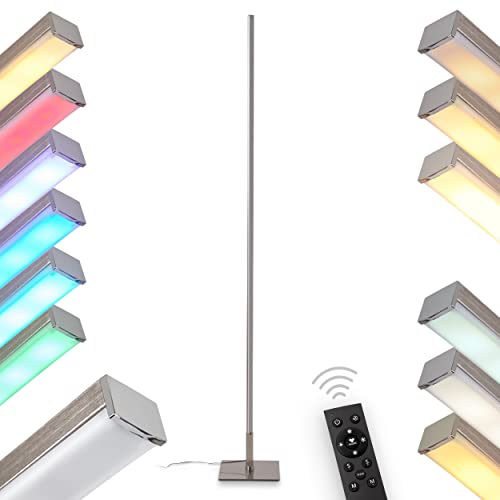 LED Floor lamp Minacar, dimmable Floor lamp Made of Metal in matt Nickel/White, 14.5 watts, 1500 lumens, 2700-5000 K, with RGB Colour Changer and Remote Control, Memory Function and Rainbow Effect