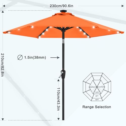 Image of MASTERCANOPY 7.5ft Patio Umbrella with Solar Lights, Orange