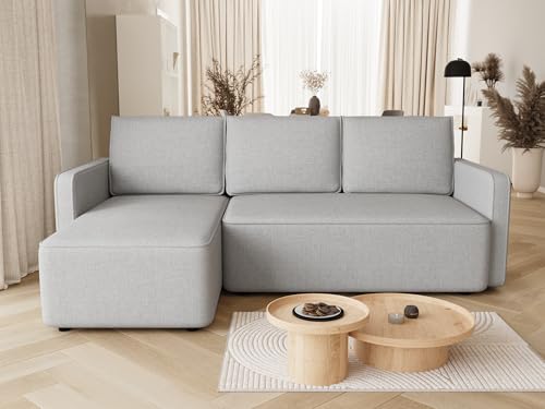 BROMARKT Sofa mit Schlaffunktion Ecksofa L-Form mit Bettkasten Couch Gewebe Schlafsofa mit Relaxfunktion QULIO 3 sitzer 220x149x85 cm Grau