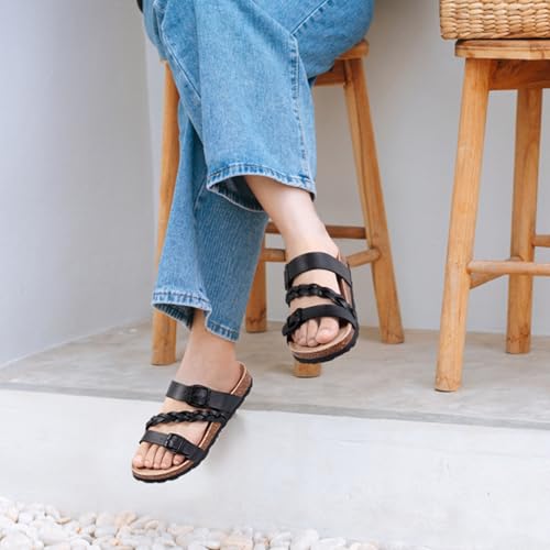 Image of KIDMI Women's Cork Footbed Sandals with Arch Support Comfortable Slip-On Slide Sandals With Adjustable Buckle for Summer