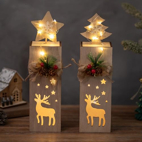 NUPTIO Weihnachtsdeko Holz Innen Weihnachtsdekoration - 30cm Höhe 2 Stück LED Holzdeko Weihnachten Fensterbank Adventsdeko Beleuchtet Fenster Rentier Start Baum Geschenk (Batterien Nicht Enthalten) NUPTIO Weihnachtsdeko Holz Innen Weihnachtsdekoration - 30cm Höhe 2 Stück LED Holzdeko Weihnachten Fensterbank Adventsdeko Beleuchtet Fenster Rentier Start Baum Geschenk (Batterien Nicht Enthalten)