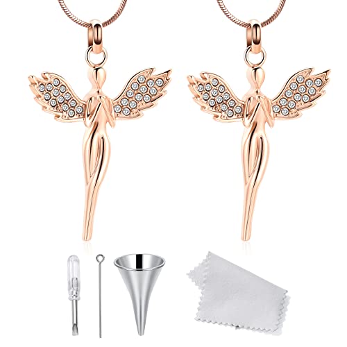 Cremation Jewelry with Angel Lady Stainless Steel Urn Necklace Pendant Memorial Ashes Keepsake for Women Girls, Filling Kit Included