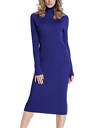 Image of Rocorose Women's Turtleneck Ribbed Elbow Long Sleeve Knit Sweater Dress